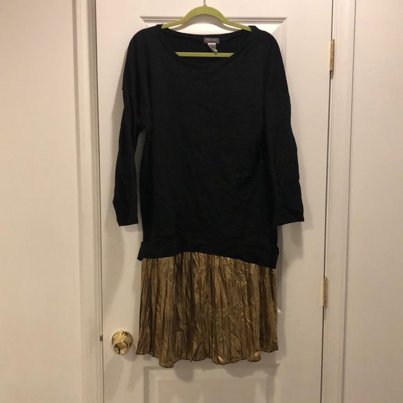 Sweater Dress with Gold Pleats